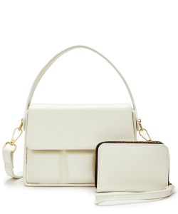 Square Top Handle Satchel 2-in-1 Set PU24903S2 WHITE